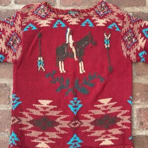 Ralph Lauren Country - VINTAGE - Red and Brown Knit Sweater
